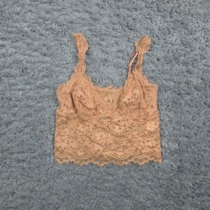 Aerie Lace Bralette Womens Medium Tan Floral Longline Wireless Adjustable NWT